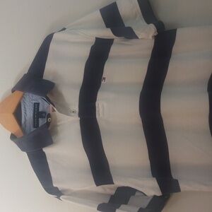 Tommy Hilfiger Large Blue/White Stripe Pique Cotton Polo Shirt
